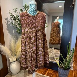 Free People Floral Mini Dress in Brown and Pink mini dress M
